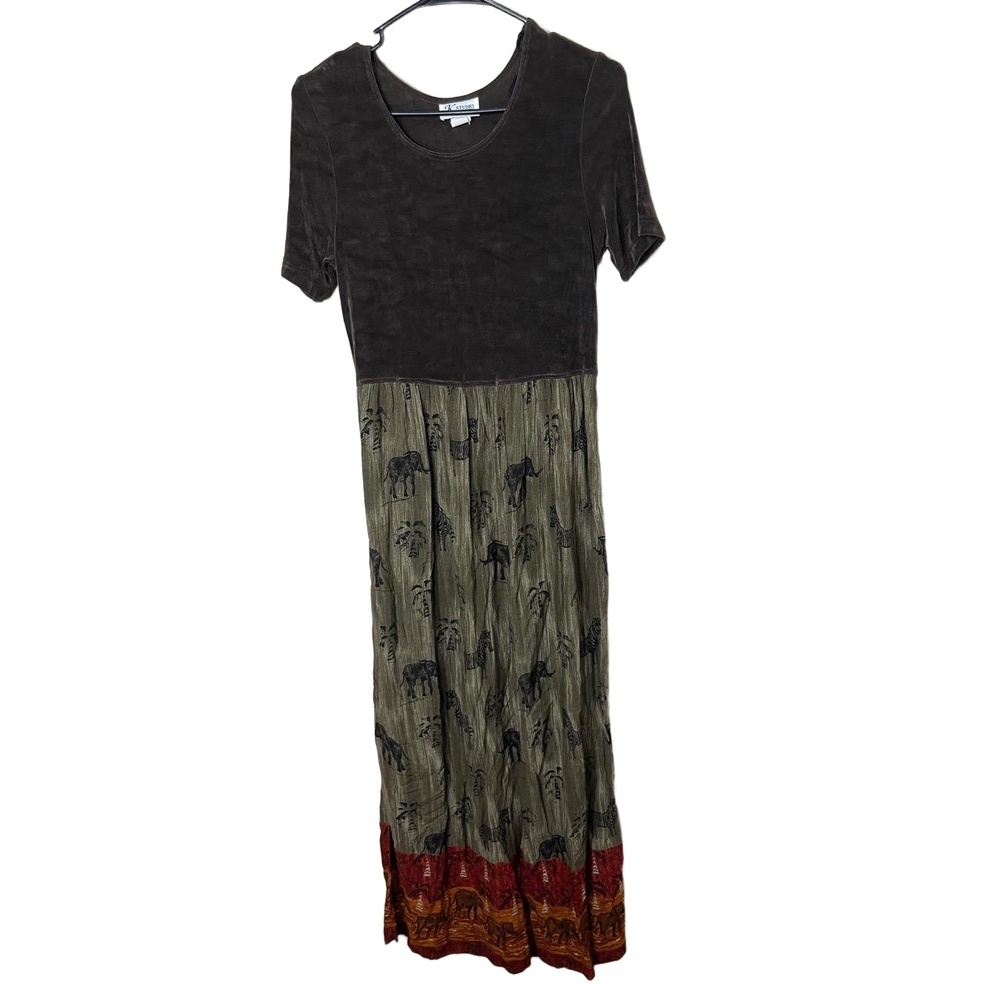 K Studio Vintage Maxi Elephant Patterned Skirt Scoop Neck Dress Size 10